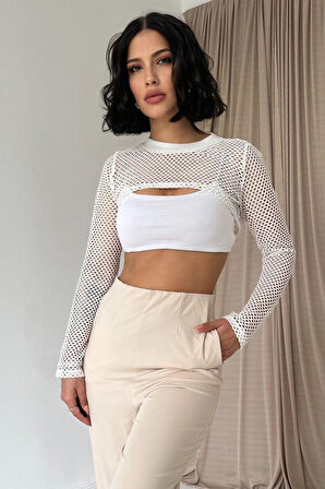 TUA MODA Bej Pensli Lastik Detaylı Pantolon