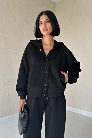 TUA MODA Siyah Beli Lastikli Ceket Ve Pantolon Takım
