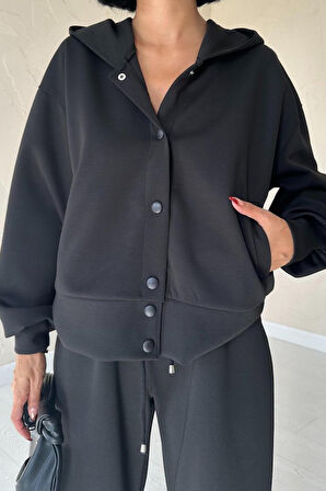 TUA MODA Siyah Beli Lastikli Ceket Ve Pantolon Takım