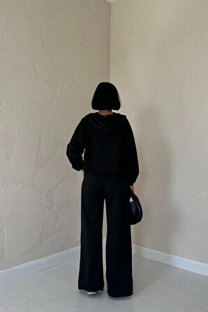 TUA MODA Siyah Beli Lastikli Ceket Ve Pantolon Takım