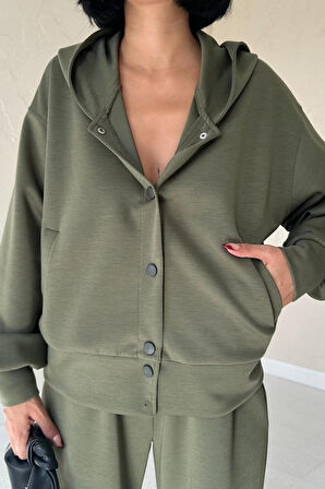 TUA MODA Haki Beli Lastikli Ceket Ve Pantolon Takım