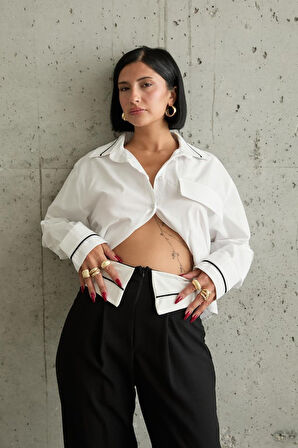 TUA MODA Siyah Önü Garnili Pantolon