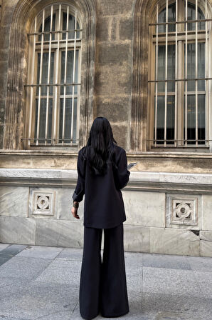 TUA MODA TASARIM ETİKET DETAYLI CEKET - PANTOLON TAKIM - Siyah