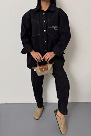 TUA MODA DENİM PUNTOLU GÖMLEK-PANTOLON TAKIM - Sarı