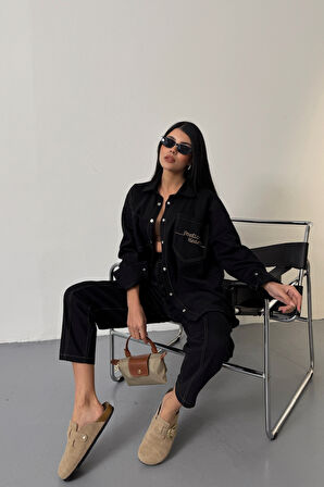 TUA MODA DENİM PUNTOLU GÖMLEK-PANTOLON TAKIM - Sarı