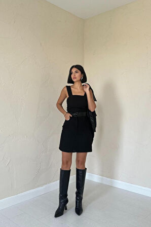 TUA MODA Siyah Üçlü Deri Garnili Ceket Ve Pantolon Takım