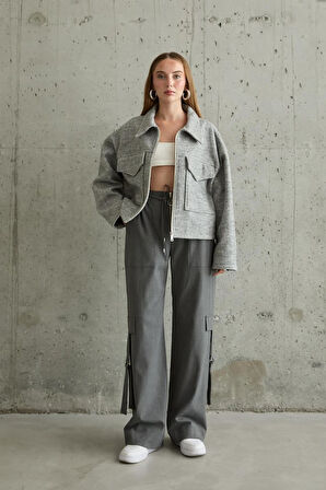 TUA MODA Gri Önden Fermuarlı Pantolon