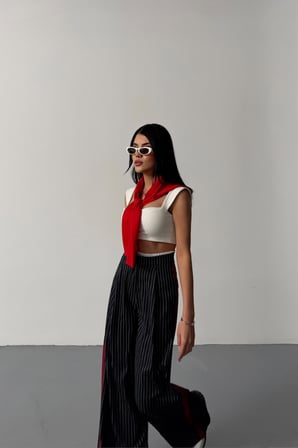 TUA MODA ÇİZGİLİ YANLAR ŞERİT DETAYLI PANTOLON - Lacivert