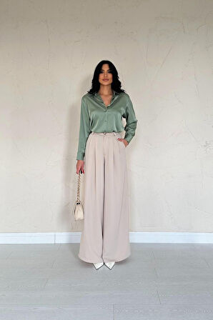 TUA MODA Bej Pileli Comfort Pantolon