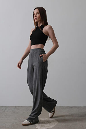 TUA MODA Beli Yarım Lastikli Palazzo Pantolon - Antrasit