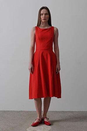 TUA MODA Double Kolsuz Elbise - Kırmızı