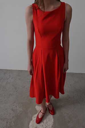 TUA MODA Double Kolsuz Elbise - Kırmızı