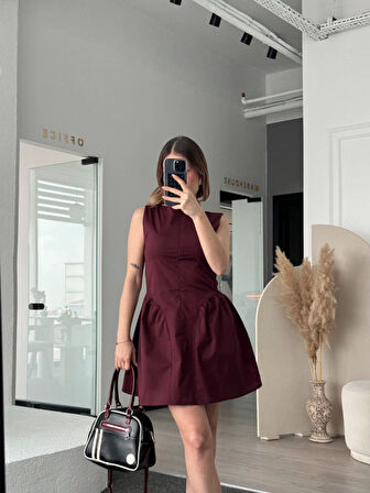 TUA MODA Fermuar Detaylı Mini Elbise - Kahve
