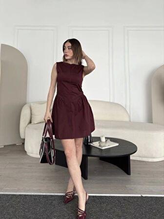 TUA MODA Fermuar Detaylı Mini Elbise - Kahve