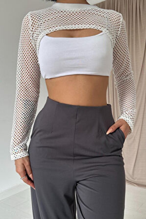 TUA MODA Füme Pensli Lastik Detaylı Pantolon