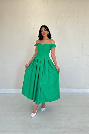 TUA MODA Yeşil Jakarlı Elbise