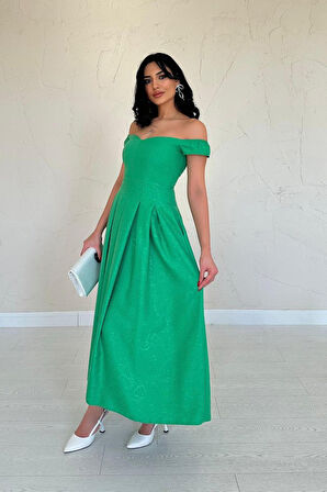 TUA MODA Yeşil Jakarlı Elbise