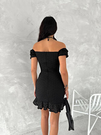 TUA MODA Göğüs Bağlamalı Mini Elbise - Siyah