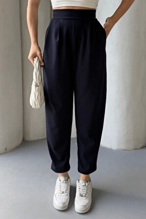 TUA MODA Kadın Scuba Krep Likralı Yan Fermuarlı Lastikli Harem Pantolon