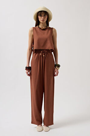 TUA MODA Beli Bağcıklı Düz Kesim Pantolon