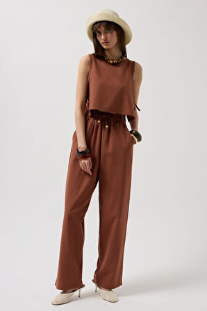 TUA MODA Beli Bağcıklı Düz Kesim Pantolon