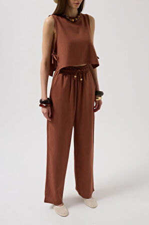 TUA MODA Beli Bağcıklı Düz Kesim Pantolon