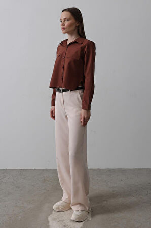 TUA MODA Kemerli Palazzo Pantolon - Pudra