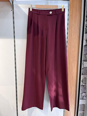 TUA MODA Poly Viscose Full Lycra Arka Bel Lasti̇k Detayli Palazzo Pantolon