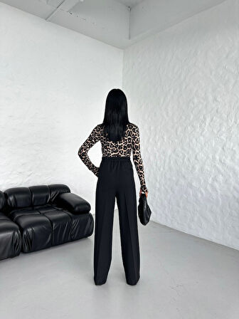 TUA MODA Poly Viscose Full Lycra Arka Bel Lasti̇k Detayli Palazzo Pantolon