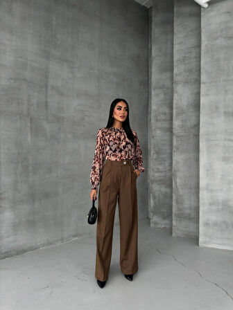 TUA MODA Poly Viscose Full Lycra Arka Bel Lasti̇k Detayli Palazzo Pantolon