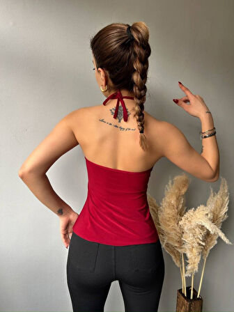 TUA MODA Kadın Halter Bağcık Detay Gloplu Bluz