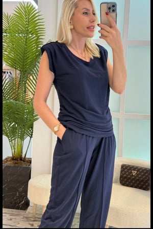 TUA MODA Kadın Vatkalı Düşük Kol Rahat Kesim İkili Takım