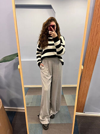 TUA MODA Keten Bel Lasti̇kli̇ Yirtmaç Detayli Pantolon