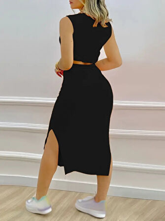 TUA MODA Kadın Iki Iplik Crop Etek Ikili Takım