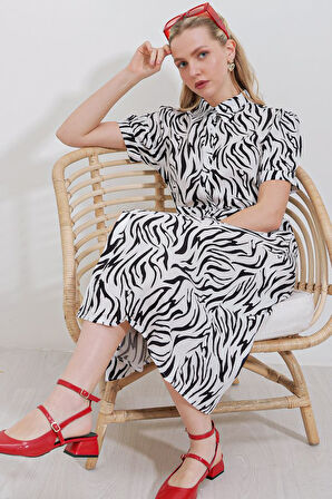 TUA MODA 2213 Kısa Kol Viskon Elbise - Siyah