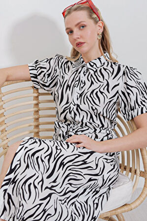 TUA MODA 2213 Kısa Kol Viskon Elbise - Siyah