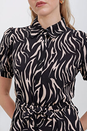 TUA MODA 2213 Kısa Kol Viskon Elbise - Bej