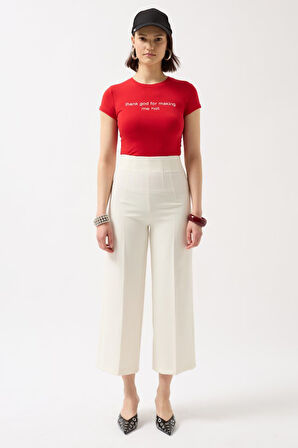 TUA MODA Thanks God Baskılı Likralı Crop T-Shirt