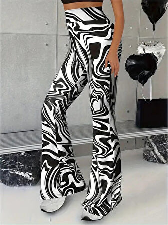 TUA MODA Kadın Yüksek Bel Zebra Desenli Tayt