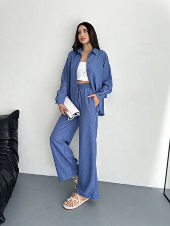 TUA MODA Gömlek Pantolon Ikili Takım - Mavi