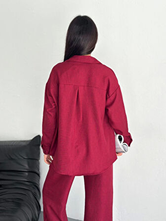TUA MODA Gömlek Pantolon Ikili Takım - Bordo