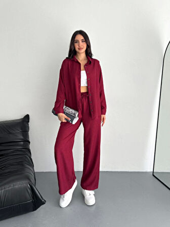 TUA MODA Gömlek Pantolon Ikili Takım - Bordo