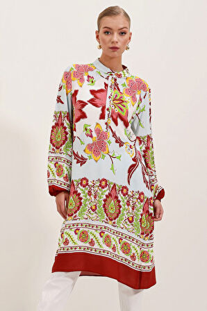 TUA MODA 5903 Desenli Viskon Elbise - Bordo