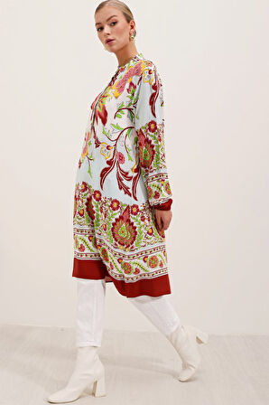 TUA MODA 5903 Desenli Viskon Elbise - Bordo