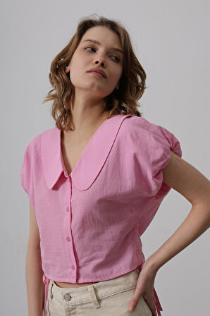 TUA MODA Bebe Yaka Yanları Bağlamalı Bluz - Pembe