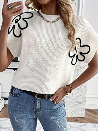TUA MODA Kadın çiçek Detaylı Triko Bluz