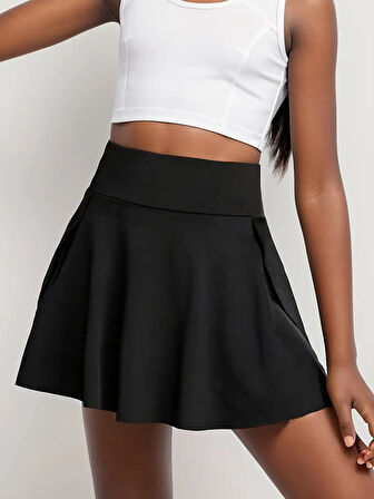 TUA MODA Kadın Yüksek Bel Cepli Sandy Short Etek