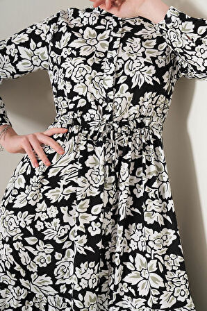 TUA MODA 2144 Hakim Yaka Tesettür Elbise - Siyah