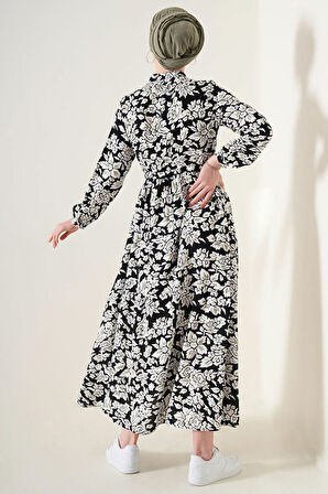 TUA MODA 2144 Hakim Yaka Tesettür Elbise - Siyah