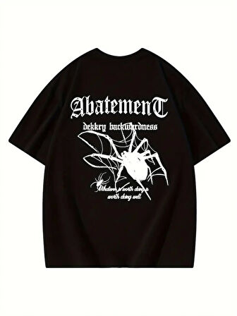 TUA MODA Baskılı Oversize Bisiklet Yaka T-shirt - Siyah